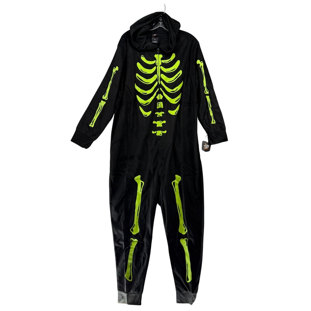 Hyde and Eek Boutique Skeleton Union Suit Womens 1X Black Green Hood Fleece NEW